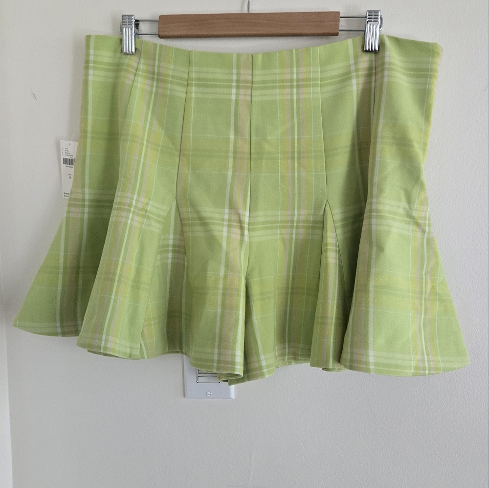 Anthropologie Yellow Green Skater Skort with Pleats
